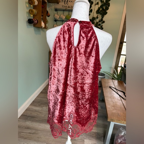 altar'd state Rose Pink Crushed Velvet Embroidered Halter Top Blouse Tunic Small - Picture 5 of 9